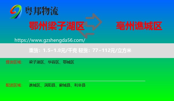 梁子湖区到谯城区物流专线