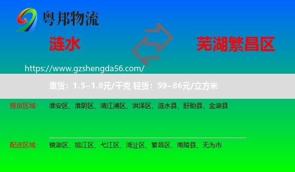 涟水县到繁昌区物流专线