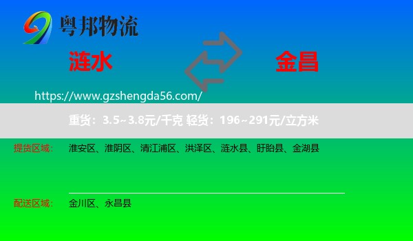 涟水县到金昌物流专线