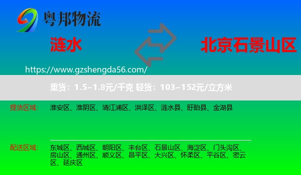 涟水县到石景山区物流专线