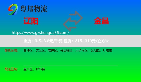 辽阳到金昌物流专线