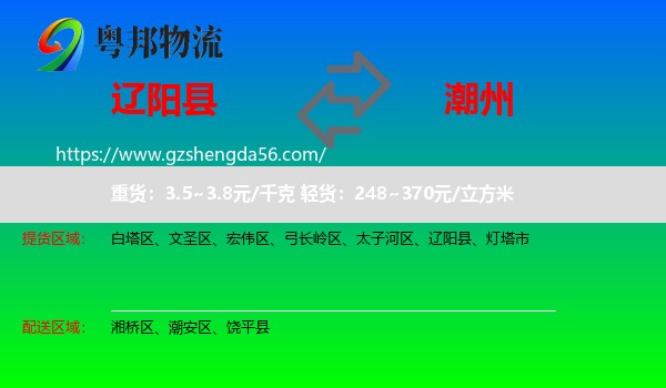 辽阳县到潮州物流专线