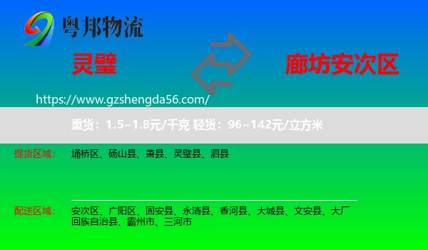 灵璧县到安次区物流专线