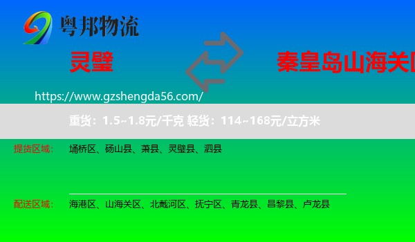 灵璧县到山海关区物流专线