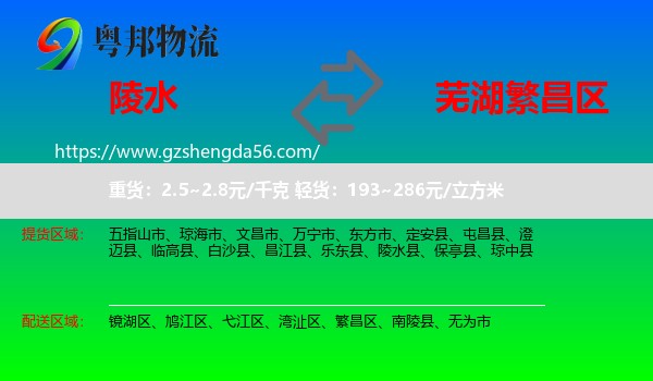 陵水县到繁昌区物流专线