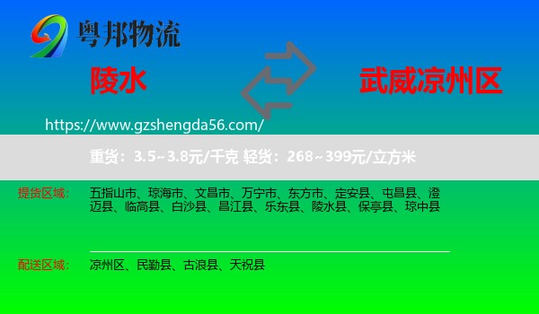 陵水县到凉州区物流专线