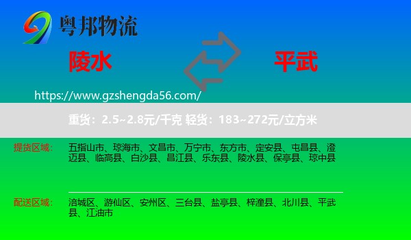 陵水县到平武县物流专线