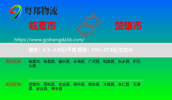 临夏市到楚雄市物流专线