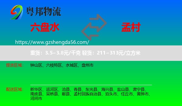 六盘水到孟村回族自治县物流专线