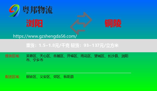 浏阳市到铜陵物流专线