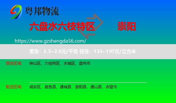 六枝特区到崇阳县物流专线