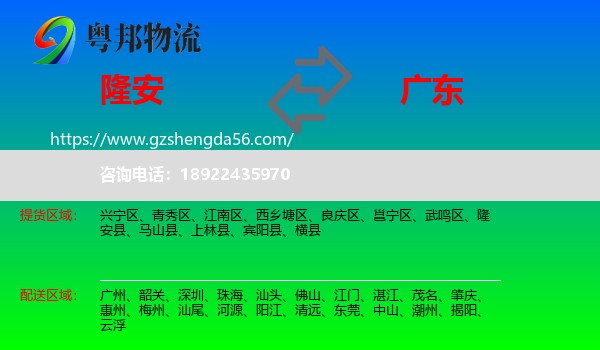 隆安县到广东物流专线