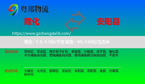 隆化县到安阳县物流专线