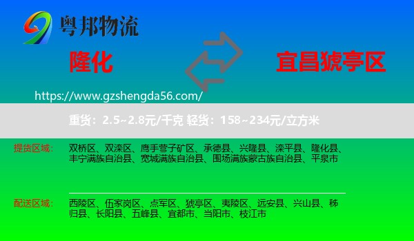 隆化县到猇亭区物流专线