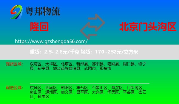 隆回县到门头沟区物流