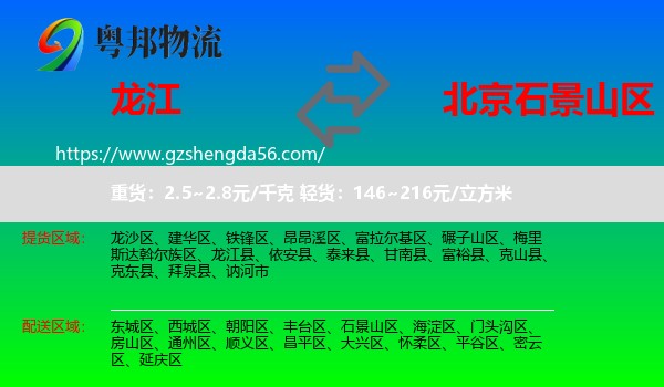 龙江县到石景山区物流专线