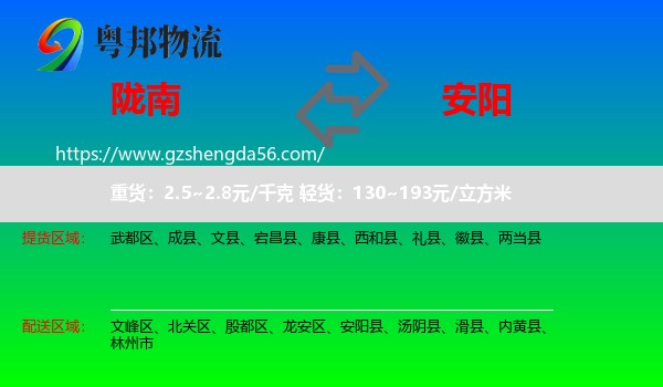 陇南到安阳物流专线
