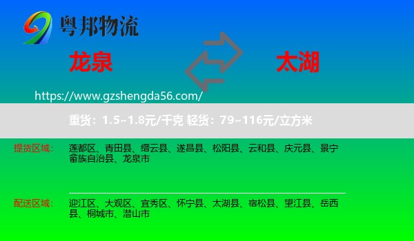 龙泉市到太湖县物流专线