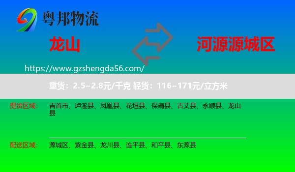 龙山县到源城区物流专线