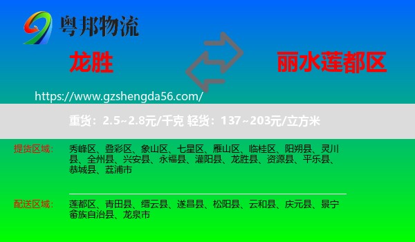 龙胜县到莲都区物流专线