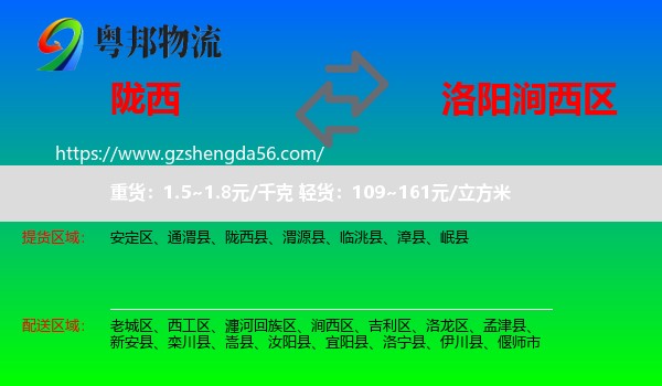 陇西县到涧西区物流专线