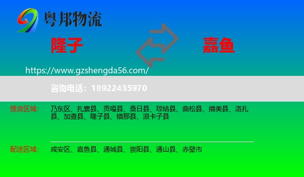 隆子县到嘉鱼县物流专线