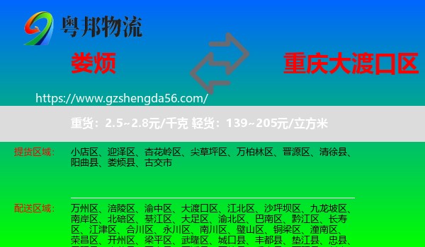 娄烦县到大渡口区物流专线