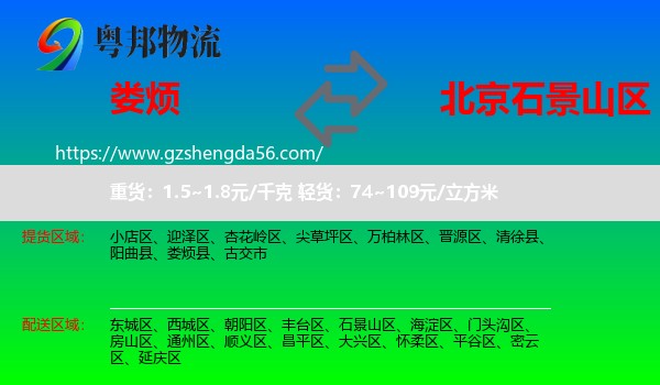娄烦县到石景山区物流专线