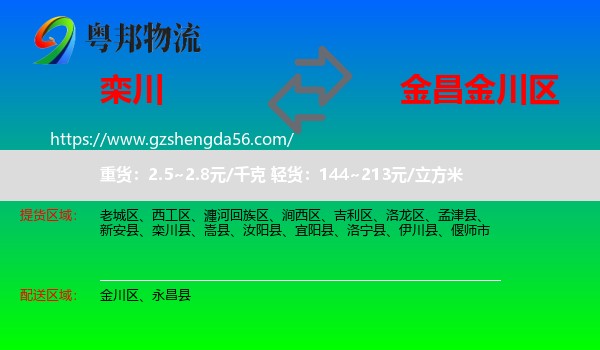栾川县到金川区物流专线