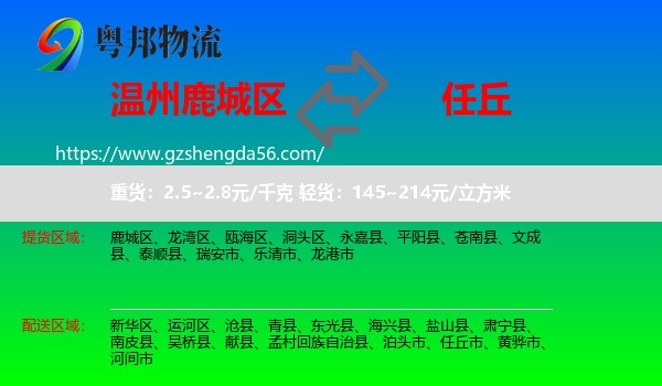 鹿城区到任丘市物流专线