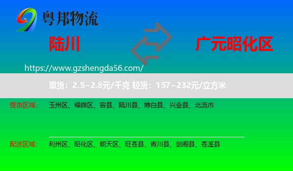 陆川县到昭化区物流专线