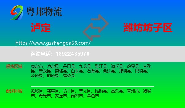 泸定县到坊子区物流专线