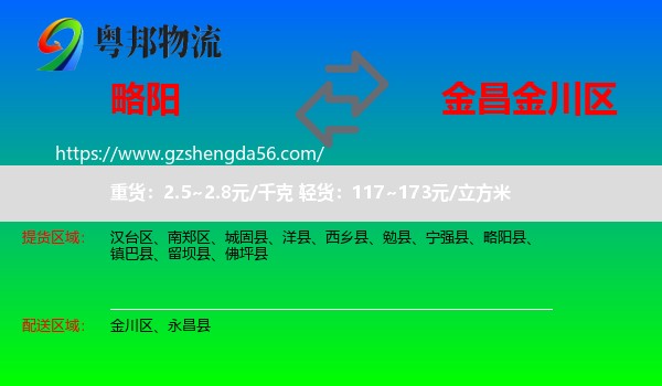 略阳县到金川区物流专线