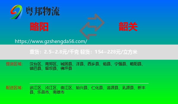 略阳县到韶关物流