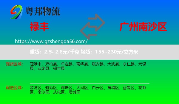 禄丰县到南沙区物流专线