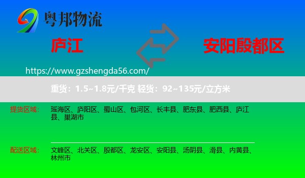 庐江县到殷都区物流专线