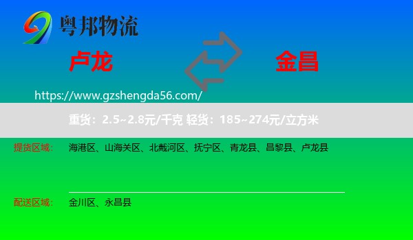 卢龙县到金昌物流专线