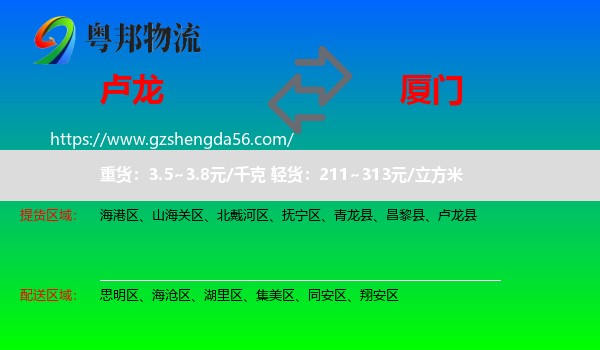 卢龙县到厦门物流专线