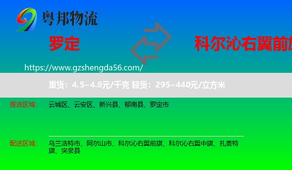 罗定市到科尔沁右翼前旗物流专线