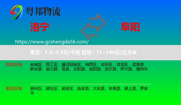 洛宁县到阜阳物流