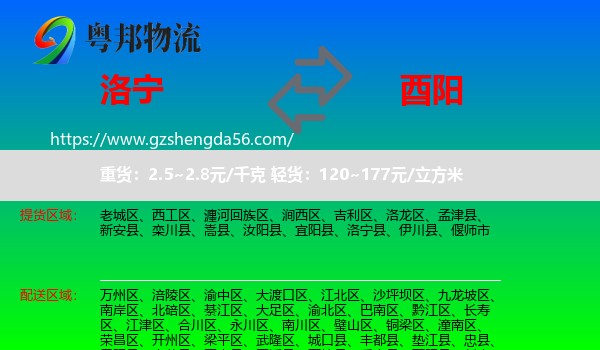 洛宁县到酉阳县物流