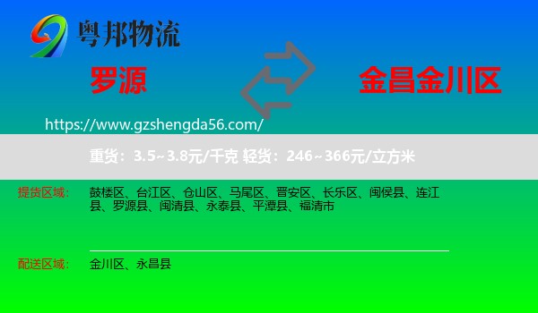 罗源县到金川区物流专线