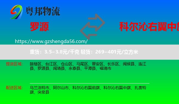 罗源县到科尔沁右翼中旗物流专线