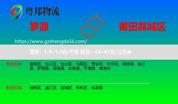 罗源县到荔城区物流专线