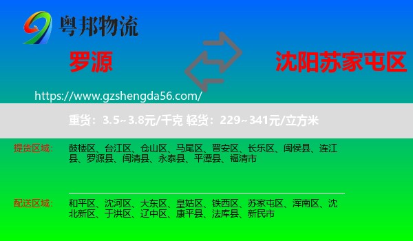 罗源县到苏家屯区物流专线