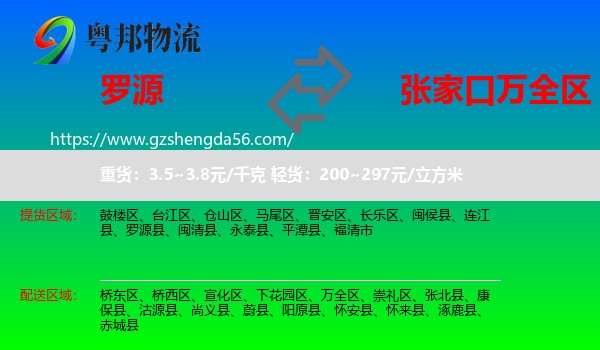 罗源县到万全区物流专线