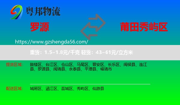 罗源县到秀屿区物流专线