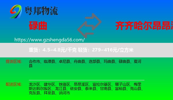 碌曲县到昂昂溪区物流专线