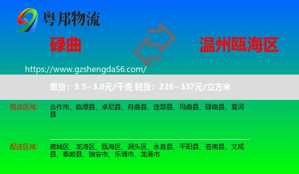 碌曲县到瓯海区物流专线