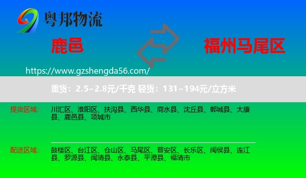 鹿邑县到马尾区物流专线